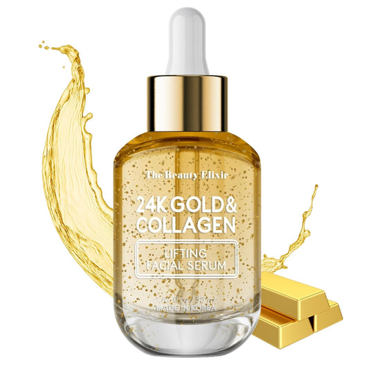 Collagen Serum For Face with 24k Gold - Dermatologist Tested - Anti Aging, Ultra Hydrating, Fine Lines & Wrinkle Treatment - Clean Beauty Korean Skin Care for All Skin Types - 1.69oz-GlimoraGlow