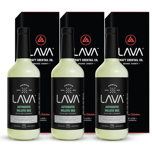 (3 Pack) LAVA Premium Authentic Mojito Mix, Made with Real Lime Juice, Mojito Mint, Spearmint, Demerara, Cane Sugar, Refreshing Rum Mojito Mixer. Ready to Use. 1-Liter (33.8oz) Glass Bottle-GlimoraGlow