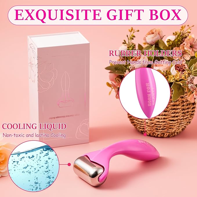 360° Rotating Ice Roller for Face-Stainless Steel Facial Massage Tool for Skin Tightening, Ice Face Roller -Wrinkle Reduction & Dark Circle Relief, Gift for Skincare Enthusiasts.-GlimoraGlow