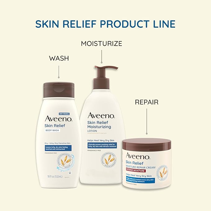 Aveeno Skin Relief Moisturizing Lotion for Very Dry, Itchy, Dry Skin, Body Moisturizer, Soothing Triple Oat & Shea Butter, Fragrance-Free, Non-Greasy, 33 fl oz-GlimoraGlow