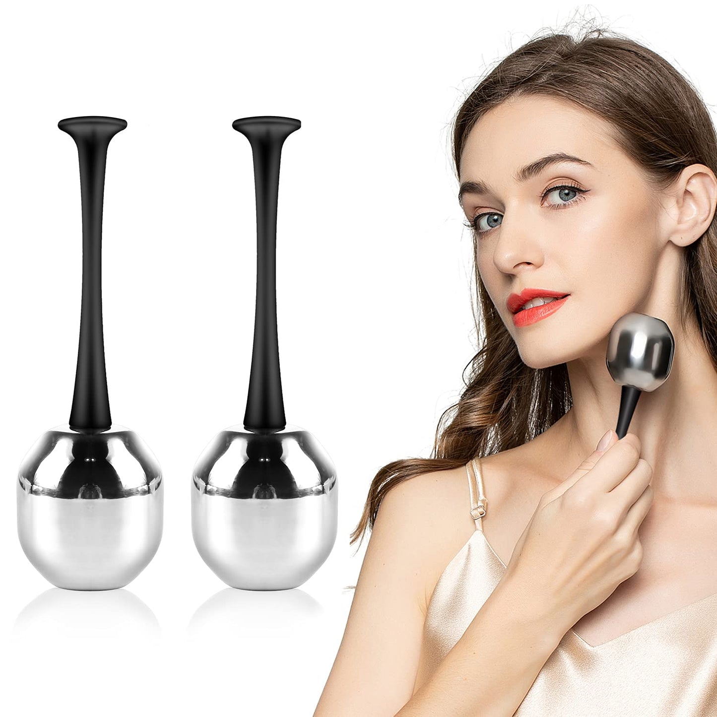 Ice Globes Facial Skin Care Tools for Women Cryo Sticks for Face Eyes, Stainless Steel Face Beauty Cryo Globes for Girls Ladies, Esthetician Supplies Cooling Spa Globes Cold Roller with Storage Case-GlimoraGlow