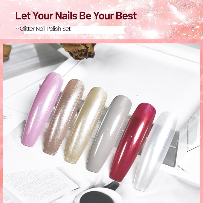 10ml Glitter Nail Polish Set 6 Colors Glitter Red Pink White Nail Polish Set for Nail Art-GlimoraGlow