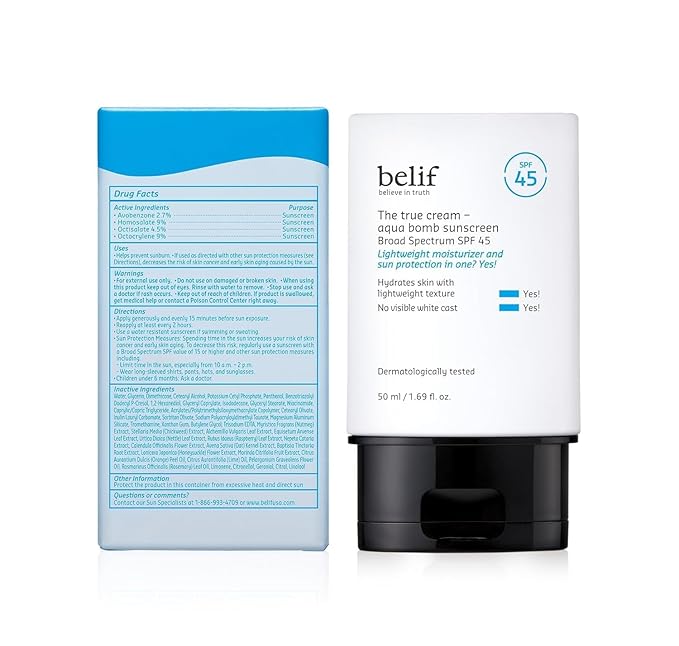 belif Aqua Bomb SPF 45 Hydrating Niacinamide Sunscreen (1.69 fl. oz) - The True Cream PA++++, Daily Broad Spectrum, No White Cast, Weightless & Invisible, Non-Greasy, Korean Skincare-GlimoraGlow