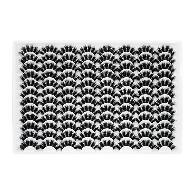 False Eyelashes 48 Pairs Faux Mink Lashes 14mm Wispy Lashes 3D Fluffy Cat Eye Lashes Pack Bulk Wholesale Strip Lashes(style 48-034)-GlimoraGlow