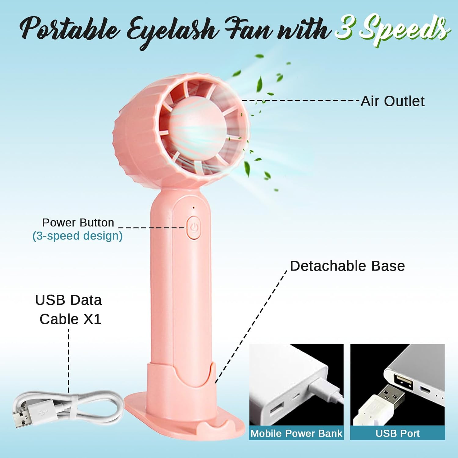 Eyelash Extension Cleanser Lash Mousse Lash Shampoo for Extensions, USB Mini Portable Fan Rechargeable Electric Handheld Air Conditioning (lash kit-handheld fan)-GlimoraGlow