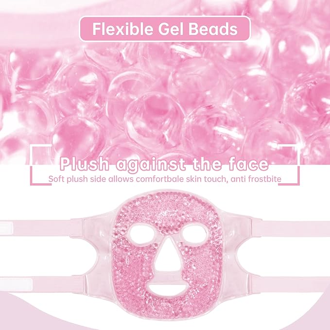 Ice Face Mask Reusable and Cold Gel Eye Mask for Puffiness/Dark Circles/Eye Bags/Dry Eyes/Headaches/Migraines/Stress Relief,Ice Pack for Eyes & Face (Pink)-GlimoraGlow
