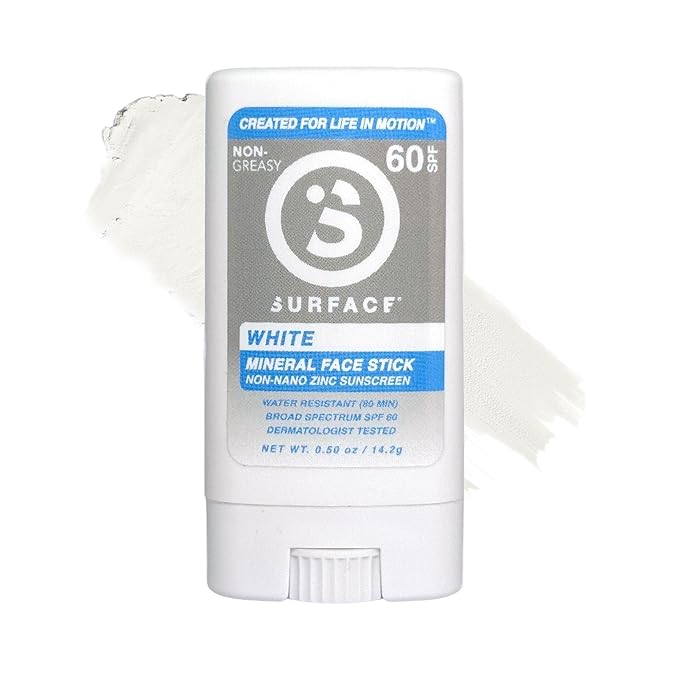 Surface Mineral Sunscreen Face Stick SPF 60, Lightweight Non-Nano Zinc Oxide Formula, Reef Friendly, Broad Spectrum UVA UVB Protection, Water Resistant Sun Care for 80 Minutes, Clear, 0.5oz-GlimoraGlow