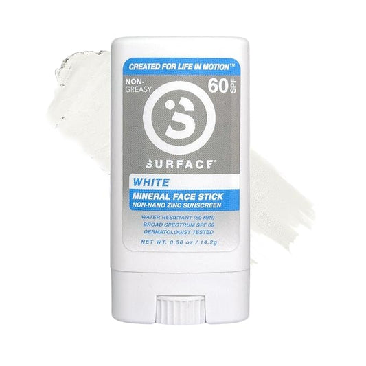 Surface Mineral Sunscreen Face Stick SPF 60, Lightweight Non-Nano Zinc Oxide Formula, Reef Friendly, Broad Spectrum UVA UVB Protection, Water Resistant Sun Care for 80 Minutes, Clear, 0.5oz-GlimoraGlow