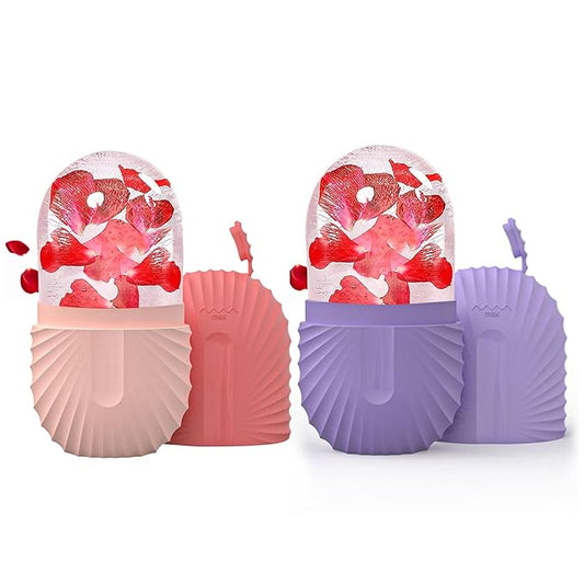 2Pcs Ice Face Roller, Reusable Silicone Mold Face Massage Eye Facial Beauty Skin Care Tools Apply Ice for Shrink Pores Anti Wrinkle Reduce Puffiness Improve Skin Elasticity, Seashell-GlimoraGlow