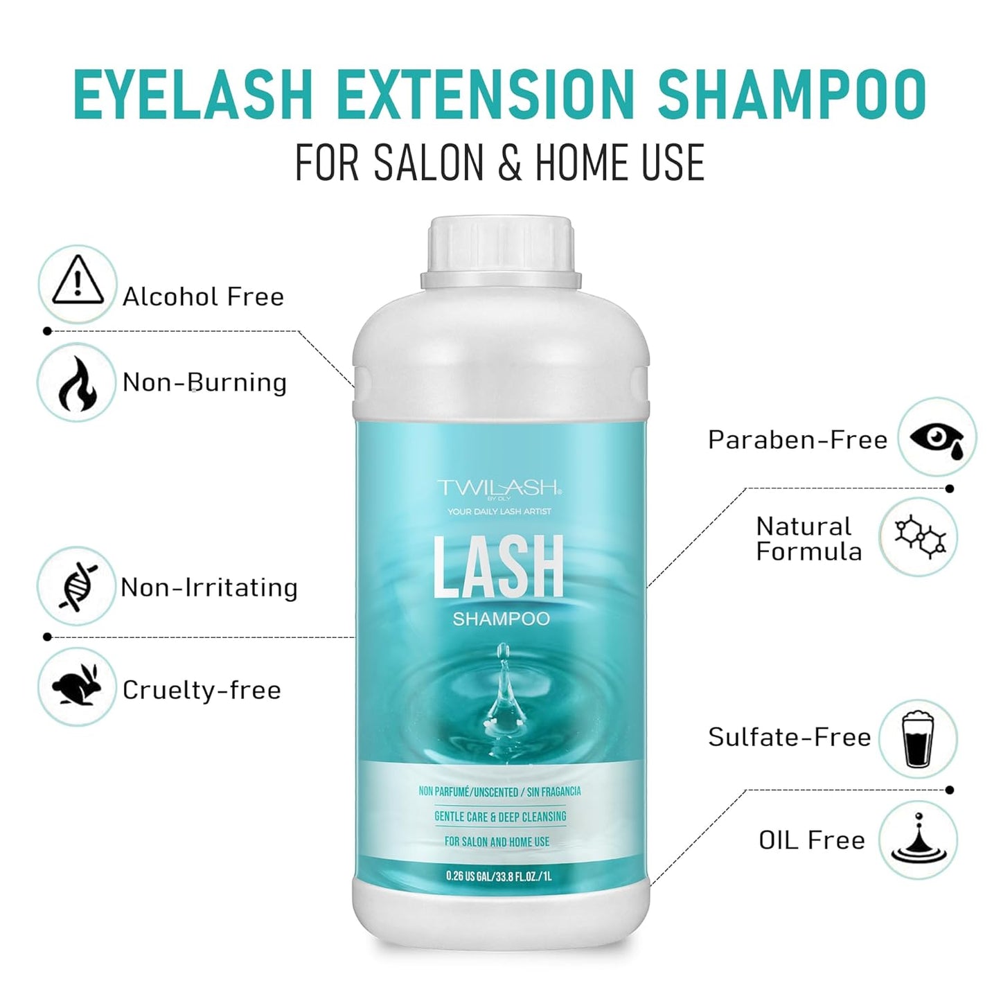 Lash Shampoo Bulk, Eyelash Cleanser for Extensions 1 Liter, Safe Makeup Remover, Non-irritating or Burning Formula Eyelid Foaming Cleanser for Professional Salon and Home Use (Unscented-1L)-GlimoraGlow