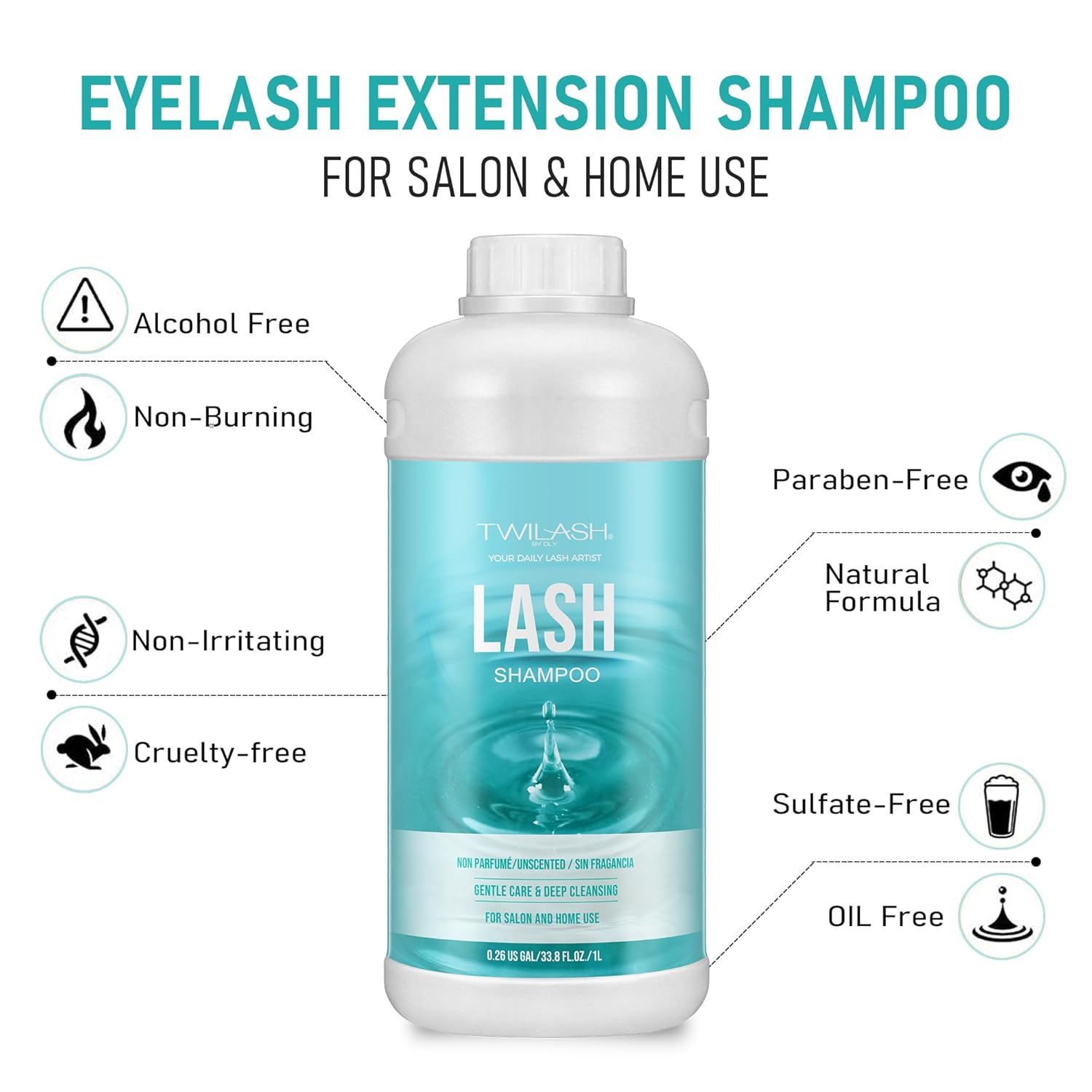 Lash Shampoo Bulk, Eyelash Cleanser for Extensions 1 Liter, Safe Makeup Remover, Non-irritating or Burning Formula Eyelid Foaming Cleanser for Professional Salon and Home Use (Unscented-1L)-GlimoraGlow