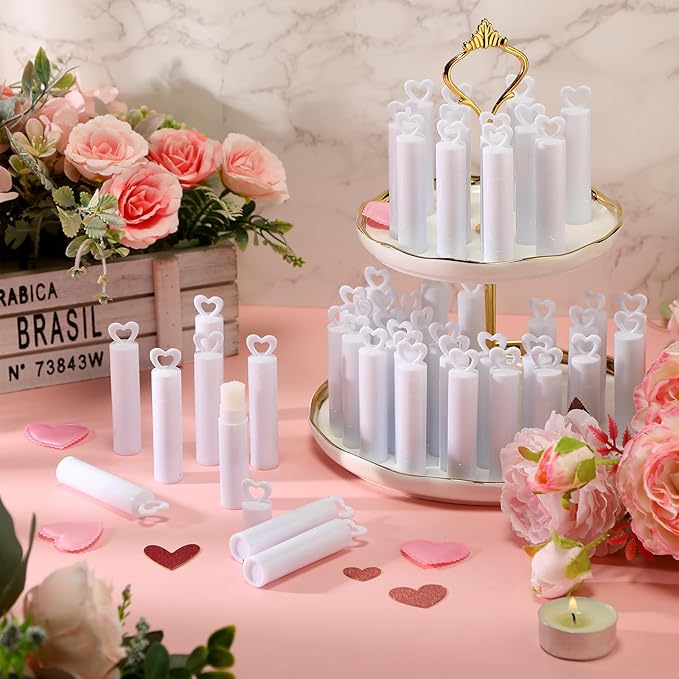 100 Pcs Lip Balm Bulk Heart Shape Lip Balm Jasmine Scented Beeswax Lip Balm Moisturizing Lip Balm Add Your Own Labels for Teacher Baby Shower Coworkers Friend Gift-GlimoraGlow