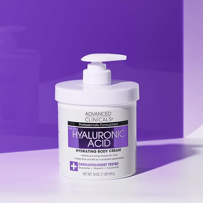 Advanced Clinicals Hyaluronic Acid Moisturizer Body Cream W/Vitamin E | Hydrating Cream & Body Lotion For Women & Men To Help Improve Look of Wrinkles, Dry Skin, Crepey Looking Skin, W/Travel Size-GlimoraGlow