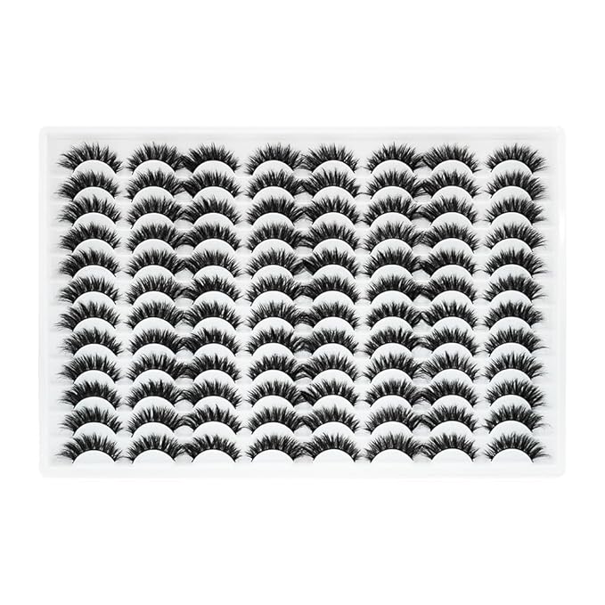 False Eyelashes 48 Pairs Faux Mink Lashes 14mm Wispy Lashes 3D Fluffy Cat Eye Lashes Pack Bulk Wholesale Strip Lashes(style 48-036)-GlimoraGlow