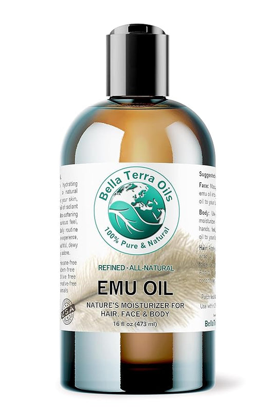 Emu Oil 16 oz 100% Pure Fully Refined Organic Undiluted - Bella Terra Oils-GlimoraGlow