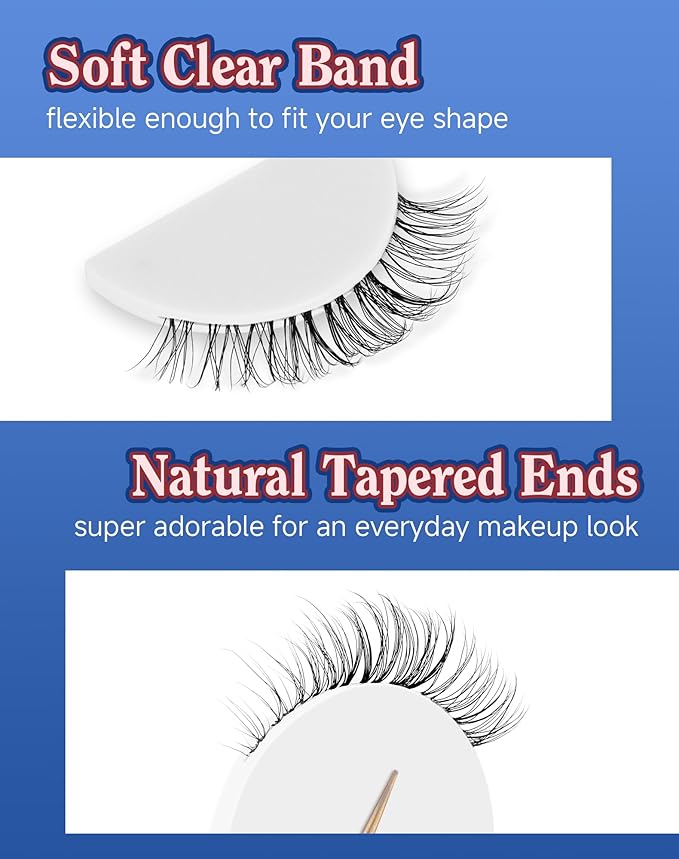 Lashes Natural CLear Band Wispy False Eyelashes Natural Look Flared Strip Eyelash False Eye Lash Soft 7 Pairs Everyday SF-04-GlimoraGlow