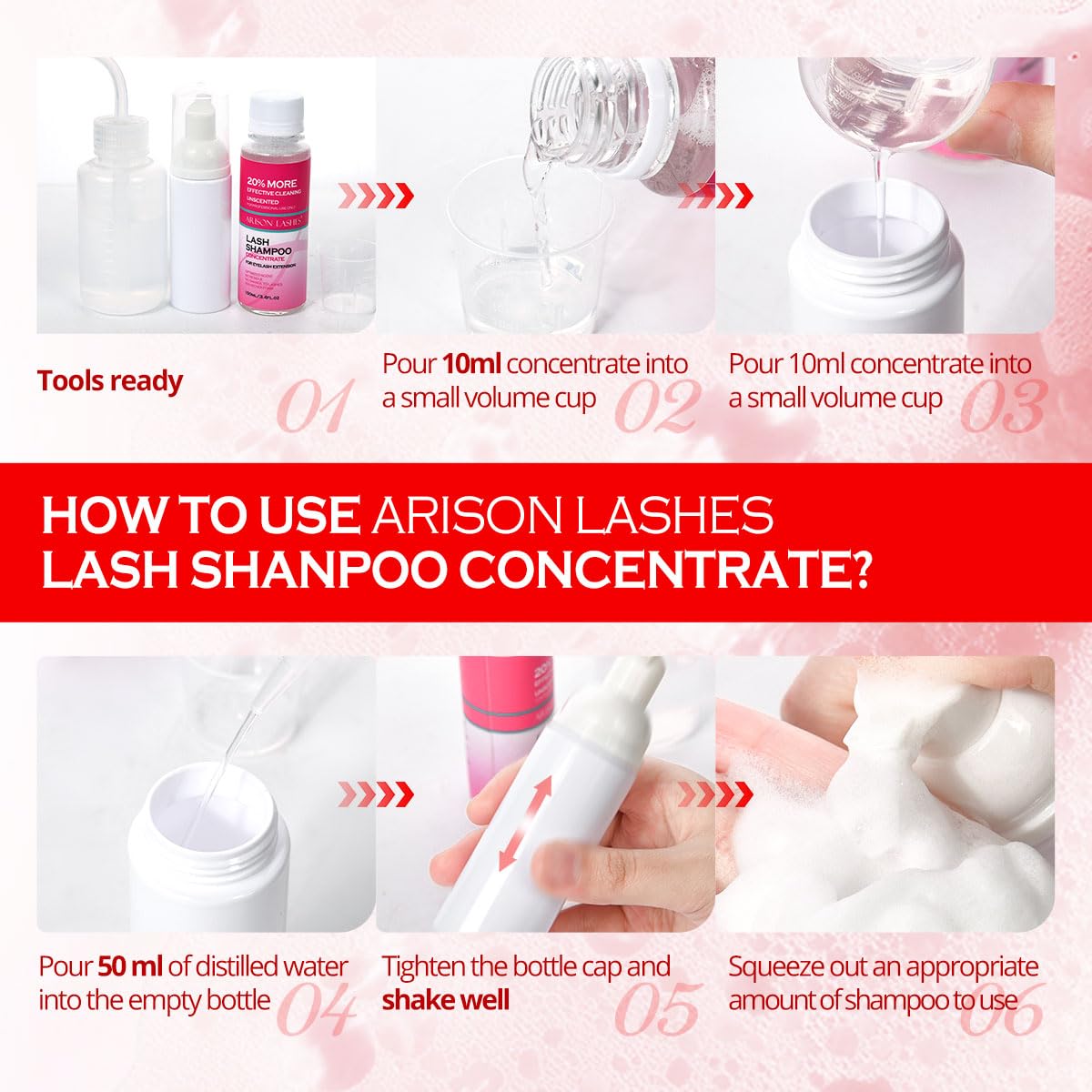 ARISON LASHES Lash Shampoo Concentrate for Lash Extensions 100ML Eyelash Cleanser Concentrate Oil-Free Eyelash Extension Shampoo with Salon Home Care(Strawberry)-GlimoraGlow