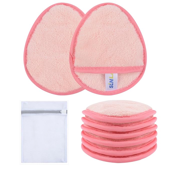 SINLAND Reusable Makeup Remover Pads For Face,Eye,Lips Microfiber Gentle Facial Cleansing Cloths for All Skin Types Friendly for Makeup Remover With Laundry Bag 5.1inchx3.93inch Pink Pack of 6-GlimoraGlow