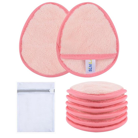 SINLAND Reusable Makeup Remover Pads For Face,Eye,Lips Microfiber Gentle Facial Cleansing Cloths for All Skin Types Friendly for Makeup Remover With Laundry Bag 5.1inchx3.93inch Pink Pack of 6-GlimoraGlow