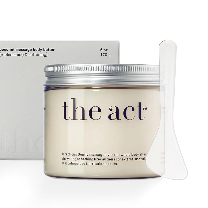 THE ACT Solid Coconut Body Butter – Organic Vegan Moisturizer with Shea & Almond Oils – Melts in Hands – Massage Balm for Dry Skin – Natural Skincare for Women & Men – 6 oz with Spatula-GlimoraGlow