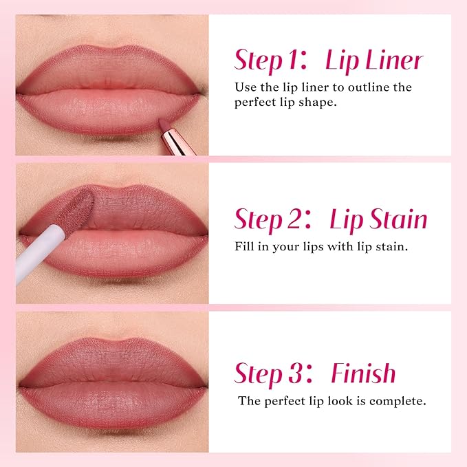 2-IN-1 Lip Liner and Lip Stain, High Pigmented Long Lasting Velvet Lip Tint, Well-Defined Lipliner, Weightless Waterproof Not Animal Tested, Matte Finish Makeup-GlimoraGlow