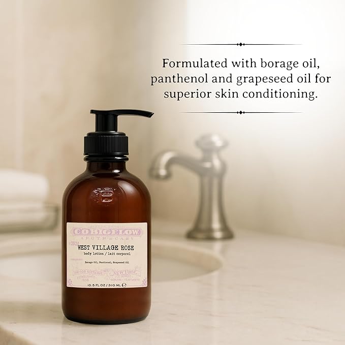 C.O. Bigelow West Village Rose Body Lotion, Iconic Collection Moisturizing Body Lotion with Shea Butter, Borage Oil & Grapeseed Oil, 10.5 Fl Oz-GlimoraGlow
