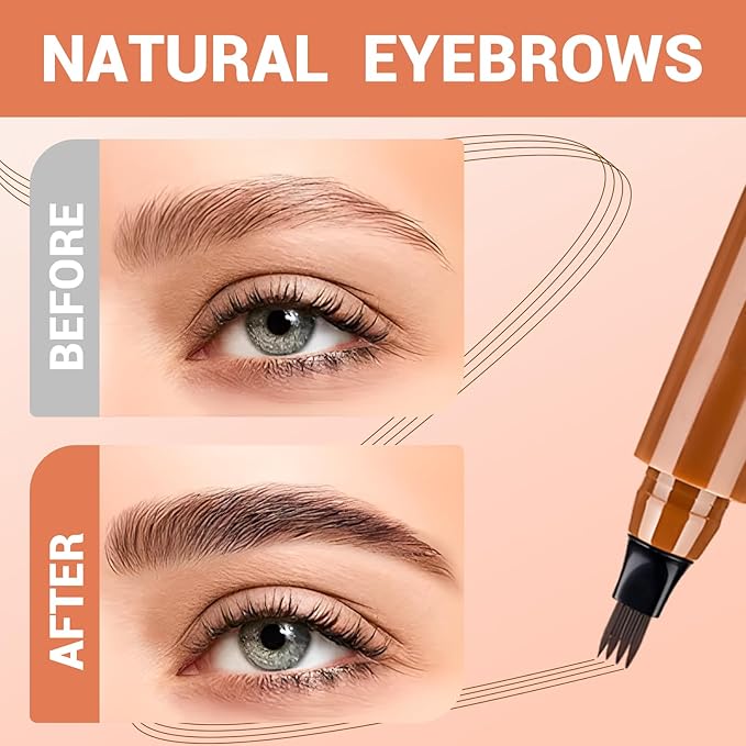 2025 New Magic Eyebrow Pencil, 3D Waterproof 4 Tipped Precise Brow Pen Microblading Eyebrow Pencil Contouring Pen Fine Stroke Microblading Creates Natural (Black)-GlimoraGlow