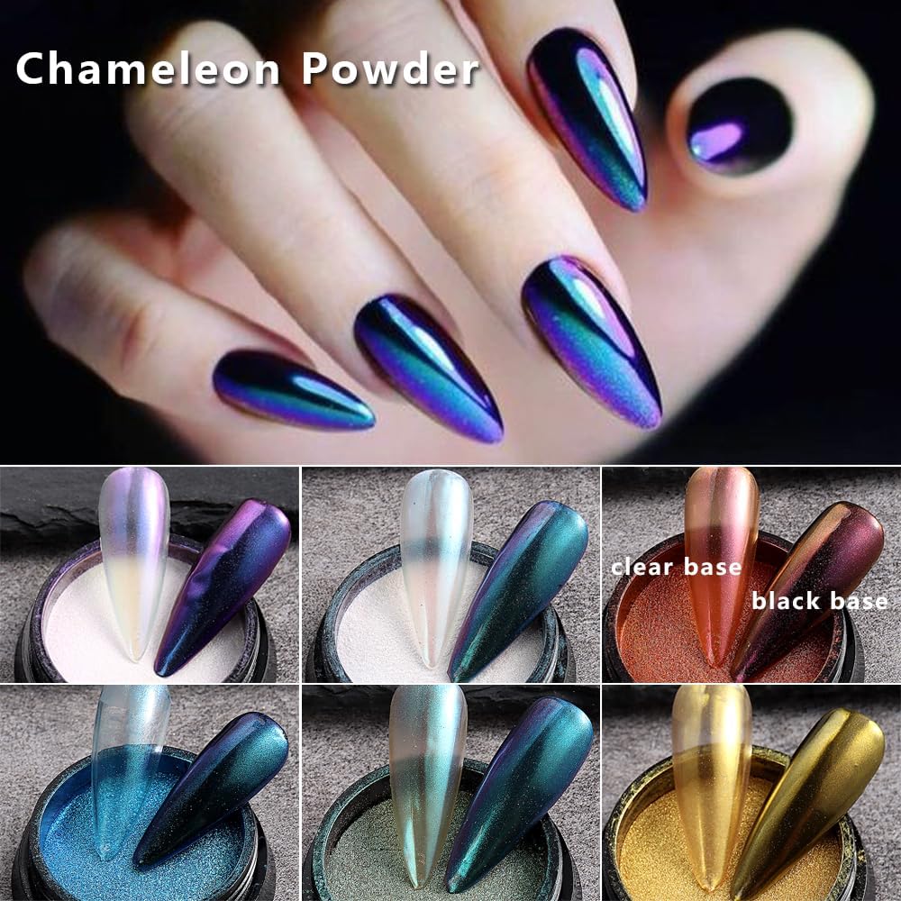 10Pcs Chrome Nail Powder Set, Holographic Unicorn Laser Nail Powder, Aurora Mermaid Iridescent Chameleon Mirror Effect Pigment Glitter Dust for Salon Home Nail Art DIY Decorations-GlimoraGlow