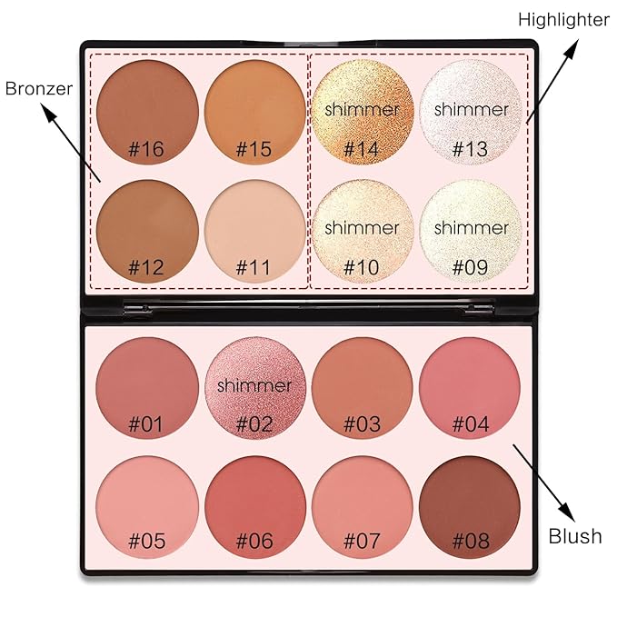 16 Colors Contour Palette Make up - Blush Highlighters Bronzer Powder All in one Makeup Palettes Contour Kit - Face Cosmetics Gifts for Women Beauty for Festivals (SET1)-GlimoraGlow