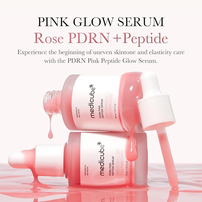 medicube PDRN Pink Peptide Serum, Pink glow serum, Peptide, Niacinamide, Hydrating & Moisturizing & Firming, Uneven Skin Tone, Korean Skincare | 1.01 fl.oz. (1.01 fl.oz., Rose PDRN (Vegan))-GlimoraGlow