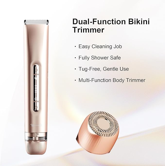 2 in 1 Women's Bikini Line Trimmer & Body Groomer,2025 Upgrade Dual Head Shaver Women, Wet & Dry Waterproof Electric Bikini Trimmer for Face Leg Arm Intimate Areas,Pink Rose-GlimoraGlow