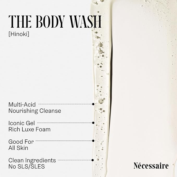 Nécessaire The Body Wash Hinoki - Natural Body Wash for Women & Men, Softening Shower Gel with Gentle Exfoliating Acids AHA/BHA/PHA. Gel Cleanse, 8.4 fl oz.-GlimoraGlow
