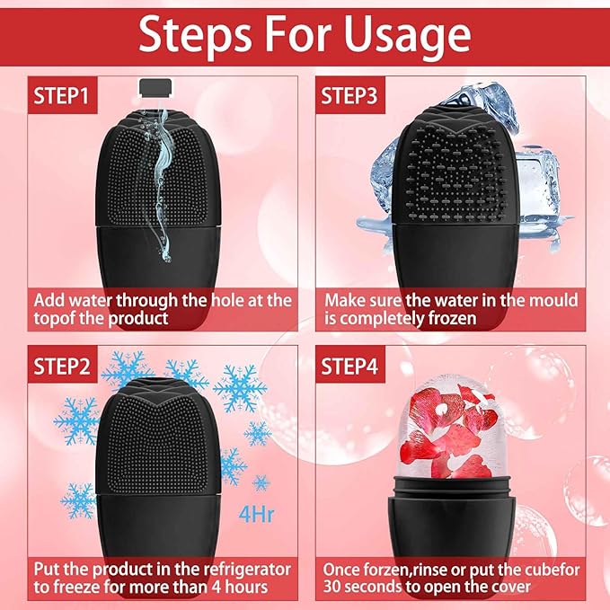 XHJRI Ice Face Roller Massager,Ice Cube Roller for Face, Eyes and Neck Naturally Conditioning and Skin Care,De-Puff Eye Bags,Reduce Migraine Pain,Reusable Massage Silicone Ice Mold (New Black)-GlimoraGlow