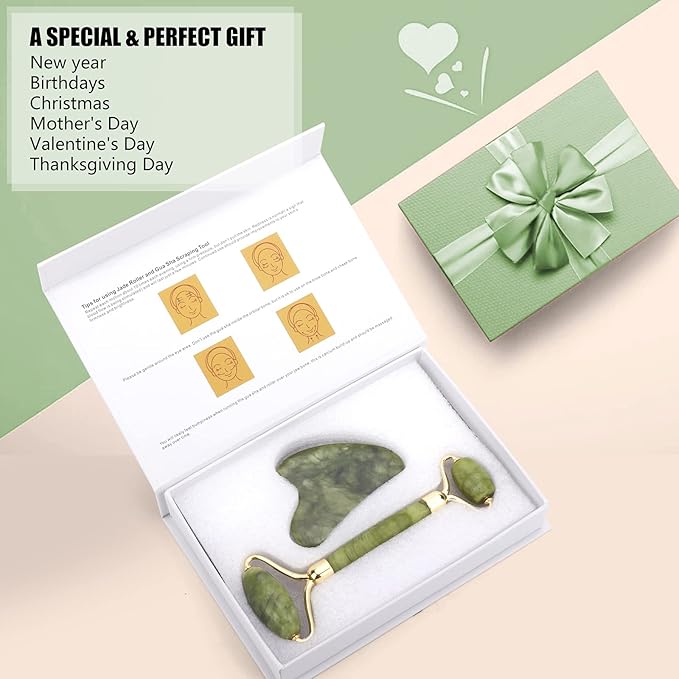 Deciniee Jade Roller and Gua Sha Set - Beauty Face Massager & Guasha Tool for Eye, Neck, Body - 2 in 1 Skin Care Massage Tools, Muscle Releaxing and Relieve Wrinkles-GlimoraGlow