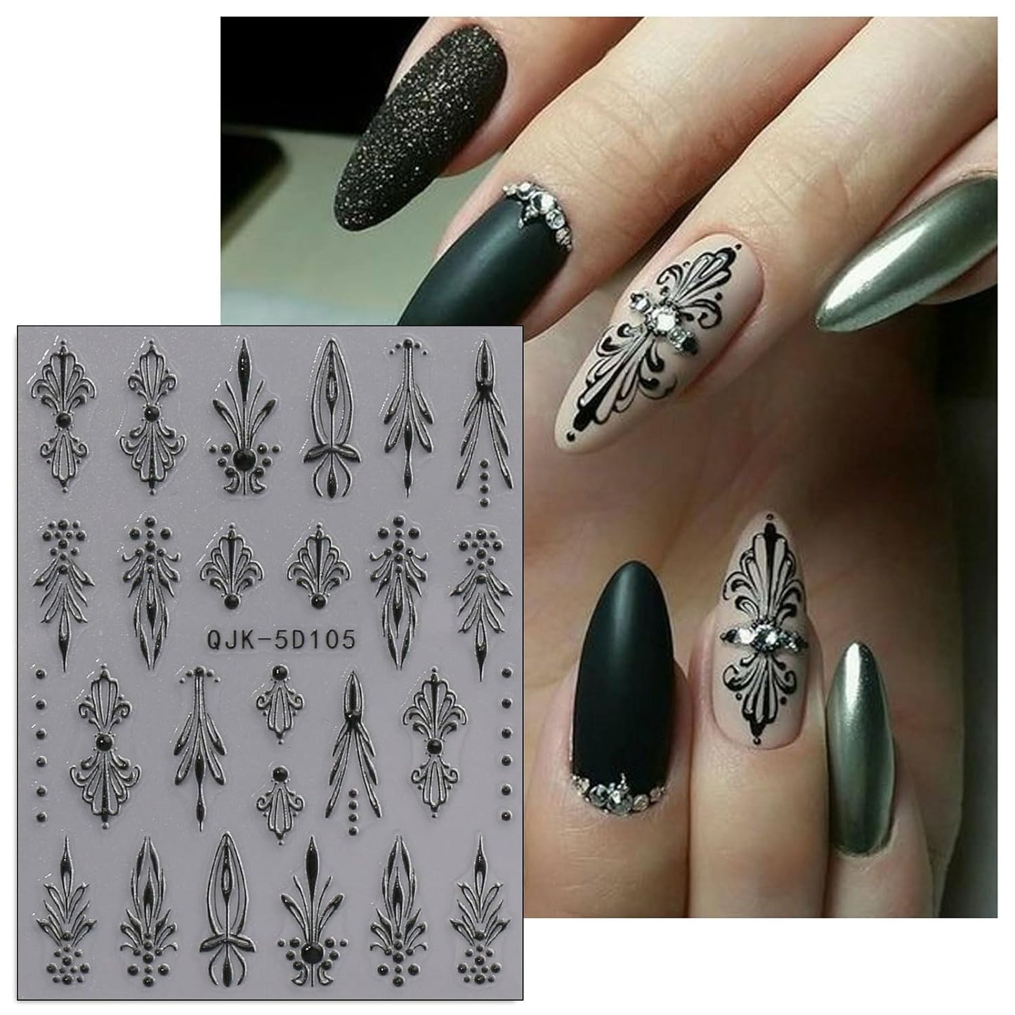 JMEOWIO 3D Embossed Black White Flower Nail Art Stickers Decals Self-Adhesive Pegatinas Uñas 5D Leaves Lace Nail Supplies Nail Art Design Decoration Accessories 4 Sheets-GlimoraGlow