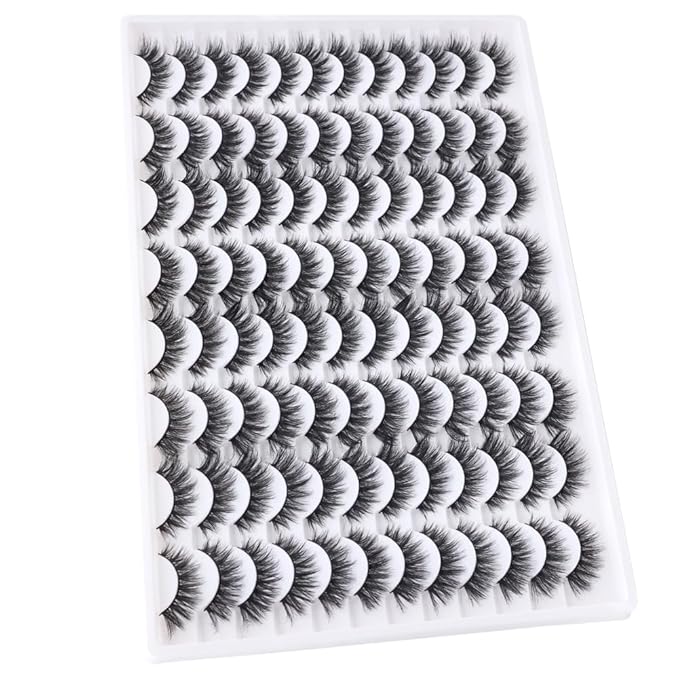 False Eyelashes 48 Pairs Faux Mink Lashes 14mm Wispy Lashes 3D Fluffy Cat Eye Lashes Pack Bulk Wholesale Strip Lashes(style 48-036)-GlimoraGlow