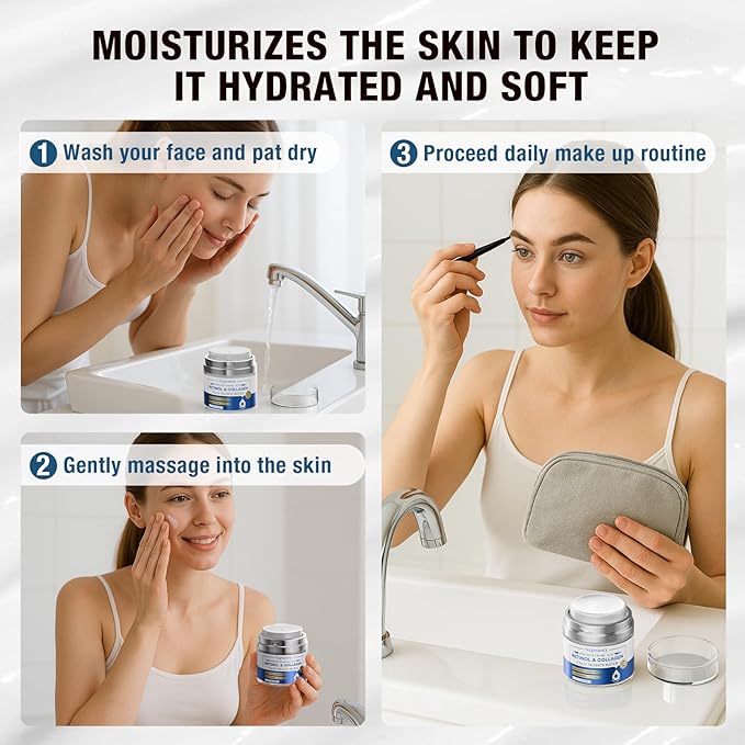 Face Moisturizer Retinol Cream For Face, Collagen Anti Aging Face Cream, Day-Night Neck Cream With Hyaluronic Acid, Wrinkle Cream For Women & Men Reduces Wrinkles, Dryness, 1.85 Fl. Oz-GlimoraGlow