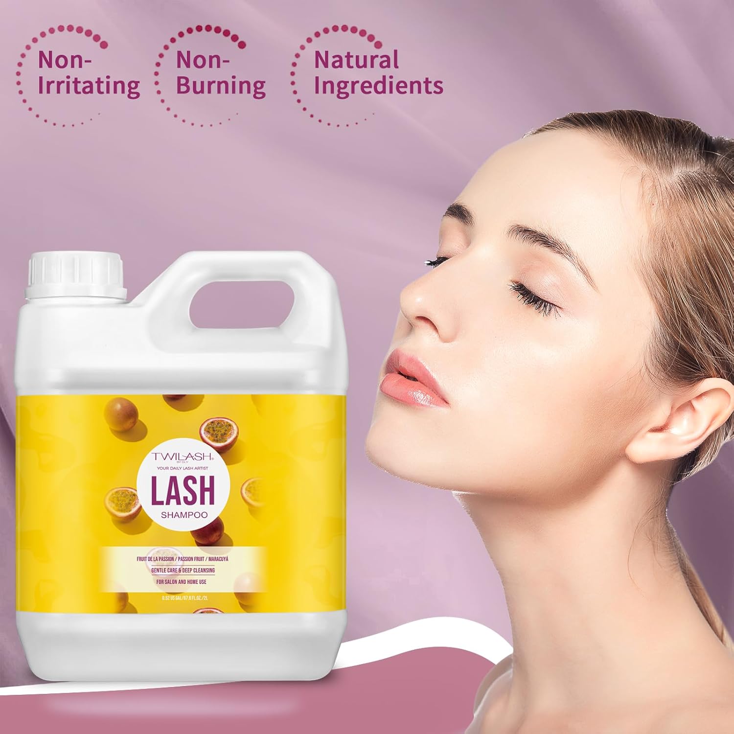 Lash Shampoo Bulk, Eyelash Cleanser for Extensions 2 Liters, Non-irritating or Burning Eyelid Foaming Cleanser for Professional Salon and Home Use (Passion Fruit-2L)-GlimoraGlow