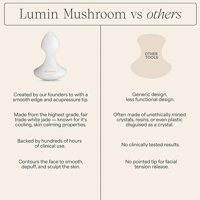 WILDLING Lumin Mushroom | Facial Massage Stone | Made with White Jade | Designed to Cool + De-puff + Calm the Skin | Perfect with Lumin Oil-GlimoraGlow
