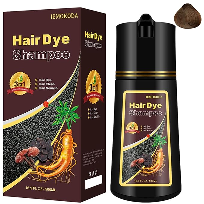 Instant Brown Hair Dye Color Shampoo 3 in 1 for Gray Hair Coverage - Herbal, Easy to Use, Long Lasting for Women & Men, 500Ml (Dark Brown)-GlimoraGlow