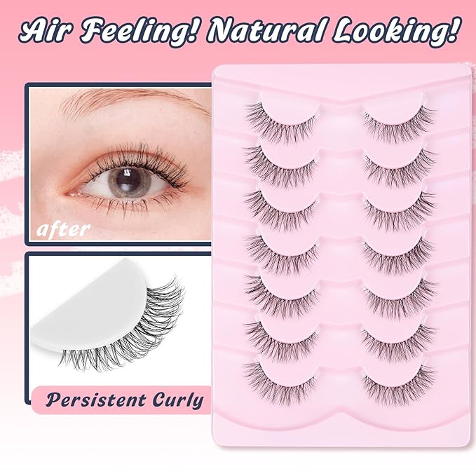 Lashes Natural Look False Eyelashes Wispy 13mm Eye Lashes Pack with Thin Cotton Band C Curl Fake Eyelashes 3D Volume For Daily Siligli Lash 7 Pair-GlimoraGlow