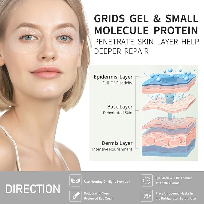 Hydro Collagen Eye Mask Crystal Eye Patches Anti-Aging Under eye Pads Natural Eye Treatment for Wrinkles Dark Circles Bags Moisturize Puff Eye Spa-16 Pairs-GlimoraGlow