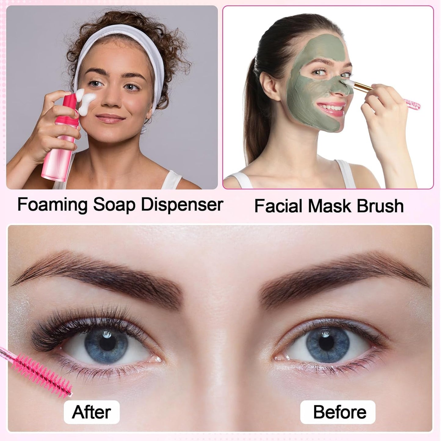 Zhehao 80 Pcs Lash Shampoo Bottle Brushes Kit 20 Foam Pump Dispensers 20 Lash Shampoo Brushes 20 Eyelash Aftercare Bag 20 Cleaning Pipes, Eyelash Extension Supplies(Rose Red)-GlimoraGlow