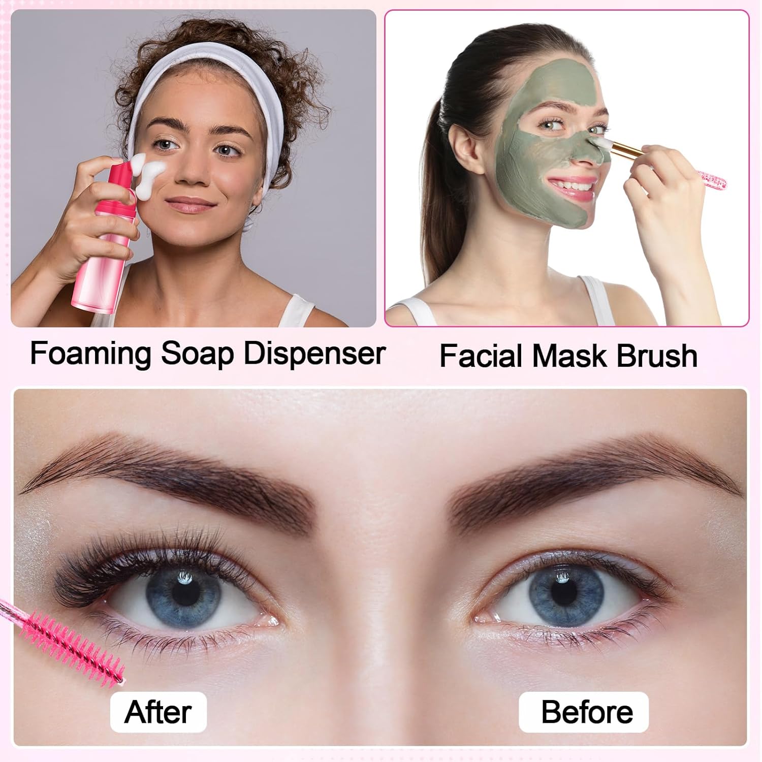 Zhehao 80 Pcs Lash Shampoo Bottle Brushes Kit 20 Foam Pump Dispensers 20 Lash Shampoo Brushes 20 Eyelash Aftercare Bag 20 Cleaning Pipes, Eyelash Extension Supplies(Rose Red)-GlimoraGlow