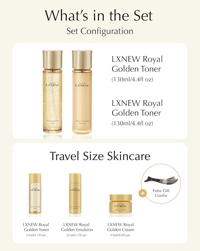 ISA KNOX LXNEW Royal Golden Skincare Gift Set (11.4fl oz) - Luxury Gift Set for Rejuvenation and Youthful Radiance. Korean Skincare by LG Beauty. Royal Peptides & Jelly, Niacinamide,-GlimoraGlow