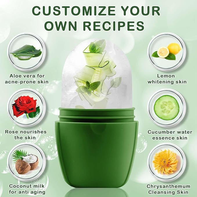 XHJRI Ice Face Roller Massager,Ice Cube Roller for Face, Eyes and Neck Naturally Conditioning and Skin Care,De-Puff Eye Bags,Reduce Migraine Pain,Reusable Massage Silicone Ice Mold (New Green)-GlimoraGlow