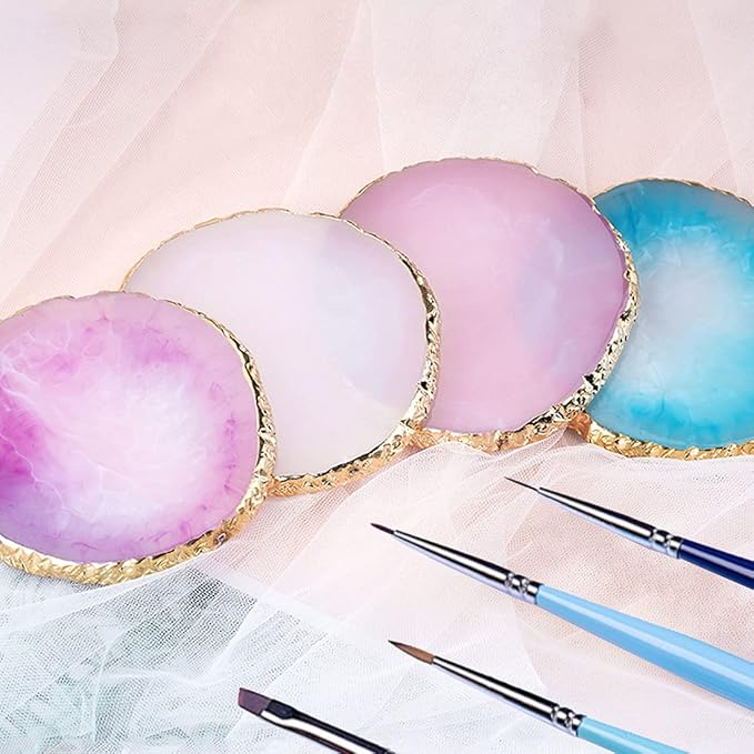 2 Pack Resin Nail Art Palette, Nail Painting Mixed Color Palette, Gilded Edge Nail Gel Color Makeup Display Board Pallet (White+Pink)-GlimoraGlow