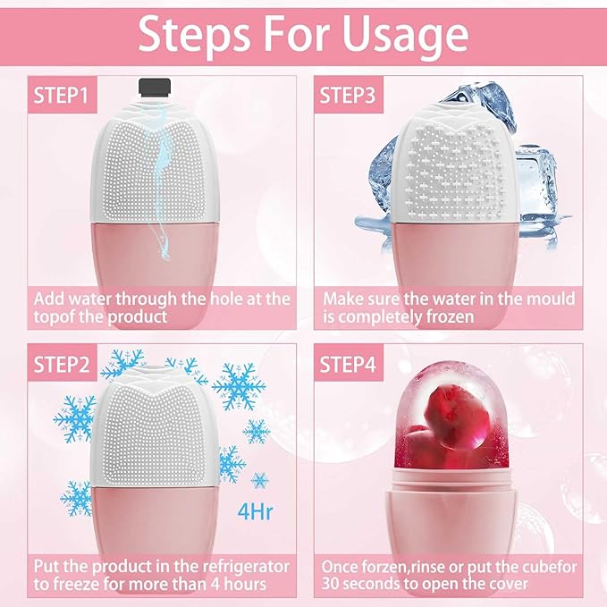 XHJRI Ice Face Roller Massager,Ice Cube Roller for Face, Eyes and Neck Naturally Conditioning and Skin Care,De-Puff Eye Bags,Reduce Migraine Pain,Reusable Massage Silicone Ice Mold (New Pink White)-GlimoraGlow
