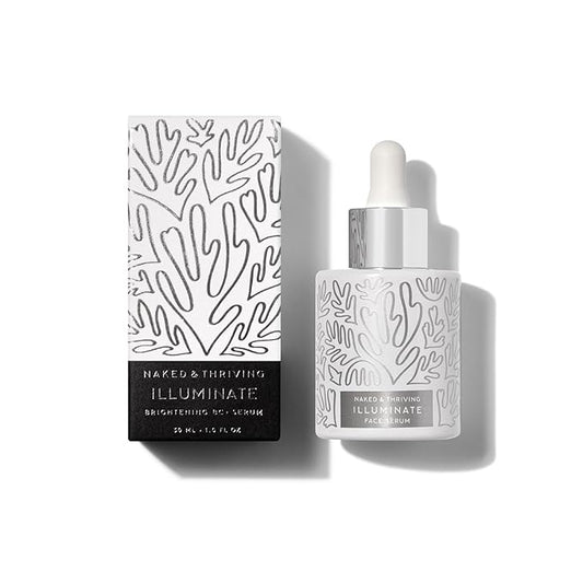 Naked & Thriving Illuminate BC+ Face Serum | Hyaluronic Acid, Vitamin C, Bakuchiol | Organic, Vegan, & Naturally-Derived Skin Care | For Mature Skin, Visible Spots and Wrinkles (1.0 fl oz/30 mL)-GlimoraGlow