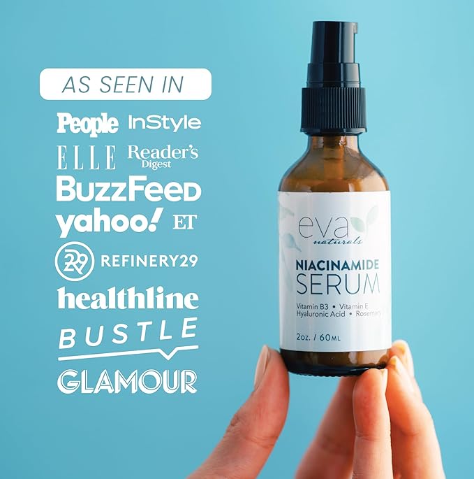 Eva Naturals Niacinamide 5% Serum for Face – B3 Pore Minimizer, Acne Treatment & Dark Spot Corrector with Hyaluronic Acid, Vitamin E, Aloe & Neem – Anti-Aging, Non-Greasy, Hydrating, 2oz-GlimoraGlow